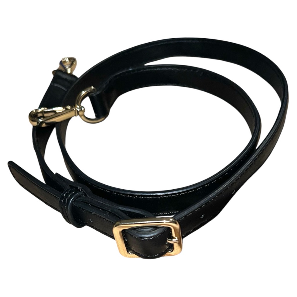 Faux Black Leather Replacement Strap With Gold Buckle